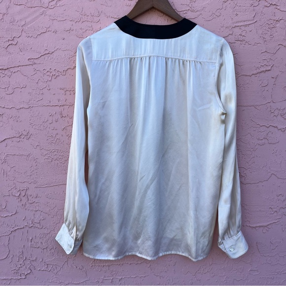 Vintage Saint Laurent Button Up Blouse Black Cream Silky Satin Paris France - Picture 6 of 10